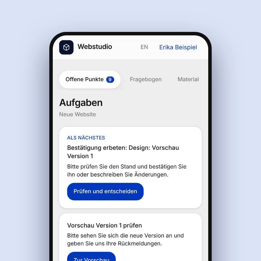 Offene Punkte im Kundenportal auf dem Handy