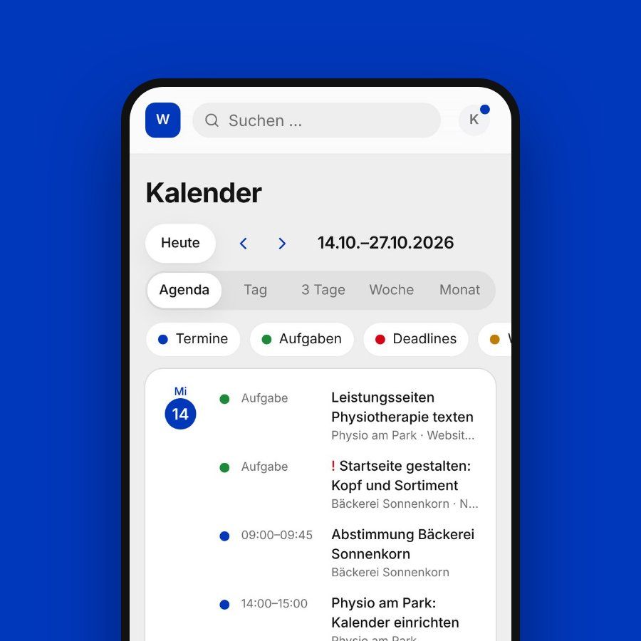 Kalender des Business OS als Liste auf dem Handy