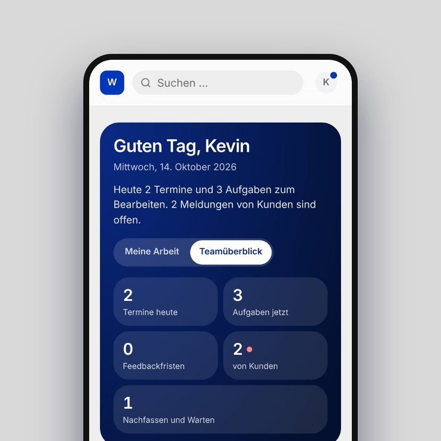 Tagesüberblick des Business OS auf dem Handy